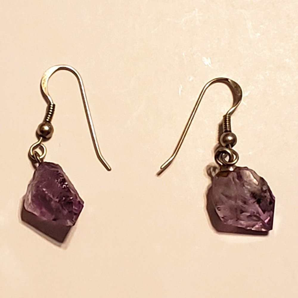 Amethyst Nugget Sterling Silver Hook Earrings